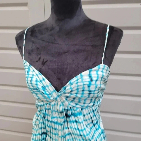 Ann Taylor 100% Silk Blue & White Turquoise Spaghetti Strap Dress Size 6 - Picture 8 of 11